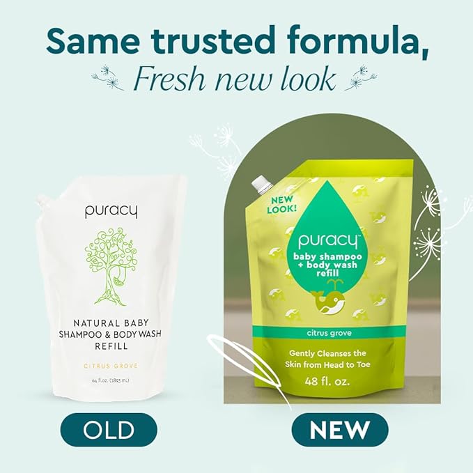 Puracy Shampoo & Body Wash for Children - Perfect Skin, Pure Ingredients - with 12 Fruit & Vegetable Extracts for Silky Smooth Skin, Gentle Citrus Grove Aromas, 98.8% from Mother Nature 48 Oz