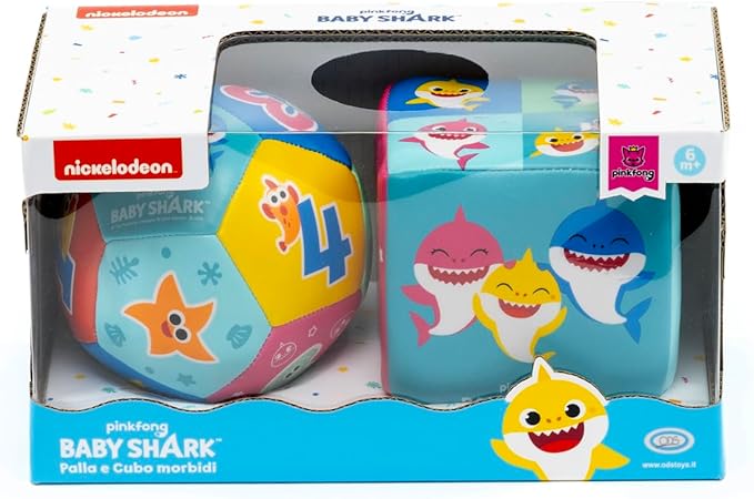 ODS - Baby Shark Ultra Soft Ball and Cube Set for Tactile and Visual Development with Numbers, Faux Leather, Washable with Wet Cloth, Recommended Age +6 Months