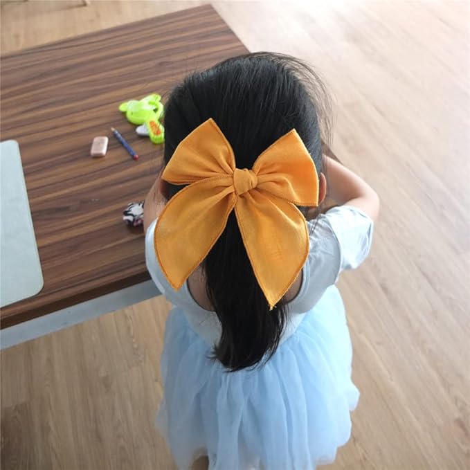 Pack of 4 Gorgeous Fable Bow Hair Clips for Girls Women Linen Hair Bow Alligator Clips Toddler Baby Mom Young Girl Hair Accessories (Rust/Beige)