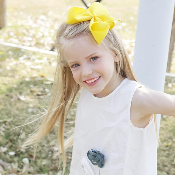 Oaoleer Big Hair Bows for Girls 12 PCS 6" Yellow Grosgrain Ribbon Large Boutique Bow Alligator Clips Hair Accessories for Toddlers Little Girls Kids