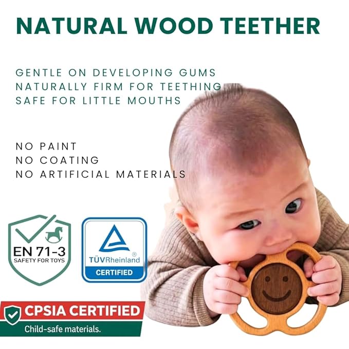 Wooden Baby Rattle & Teething Ring Flower | Natural Montessori Teething Toy Babies 0-3 3-6 6-12 Months | Non-Toxic Organic Hardwood Teether | Safe Sensory Toy Boys Girls | Baby Gift