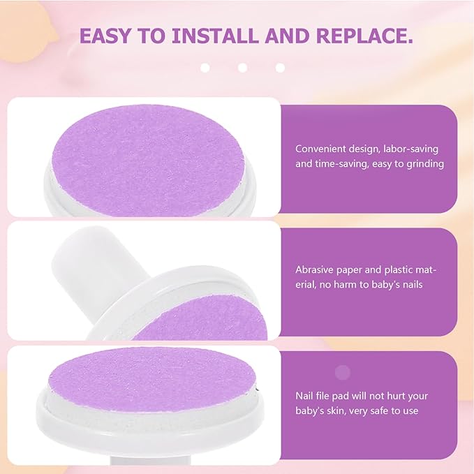 Homoyoyo 12pcs Baby Nail File Pads Nail Replace Trimmer Replacement Pads Electric Grinding Heads Electric File Baby for Accessory Replacement Grinding Heads Polish Disc Purple