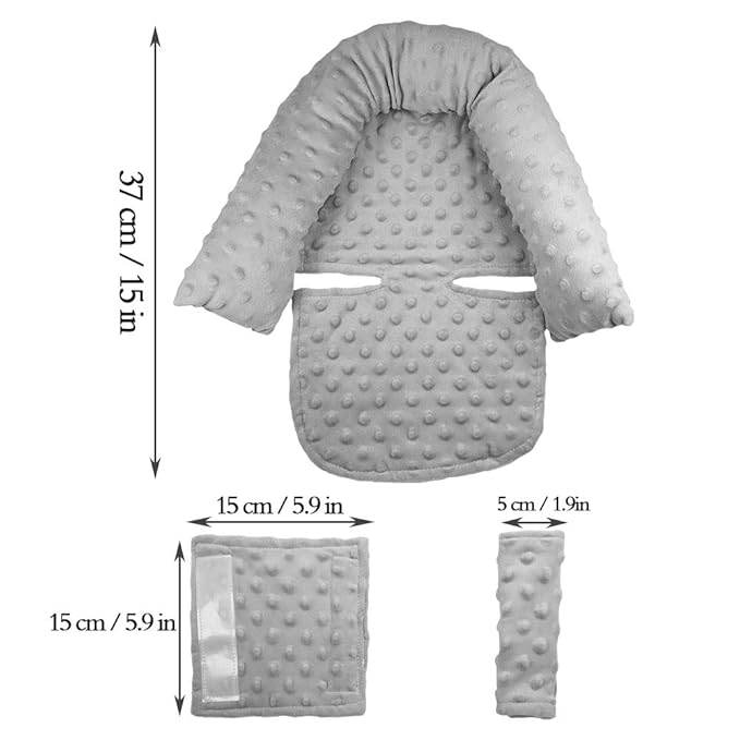 Baby Head Pad and Strap Covers, Infant Car Seat Insert Cushion, Ultra Soft Head and Neck Cushion for Car Seat, Baby Car Seat Cushion (Gray)
