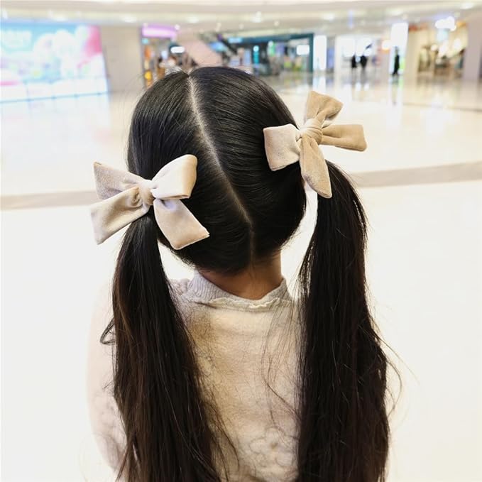 Vintage Velvet Bow Hair Clips for Baby Girl Kids Women Fall Velvet Christmas Hair Bows Barrettes Accessories (2 pcs Tan)