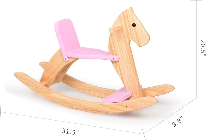 Wooden Rocking Horse Baby Ride On Toy for Toddler Rocking Horse Classic Design with Pedal and Safe backrest for Toddlers (Pink)