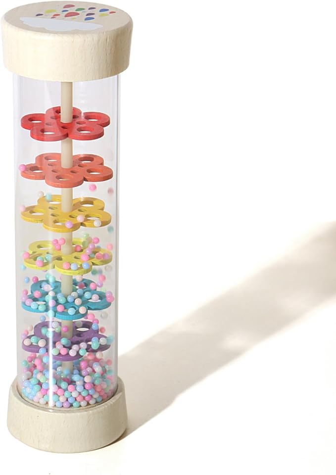 7 Inch Wooden Rain Stick Montessori Toys for Babies 6-12 Months, Baby Sensory Rattle Shaker Developmental Toy, Raindrops Musical Instrument for 0-6 6-18 Month Infants Toddlers