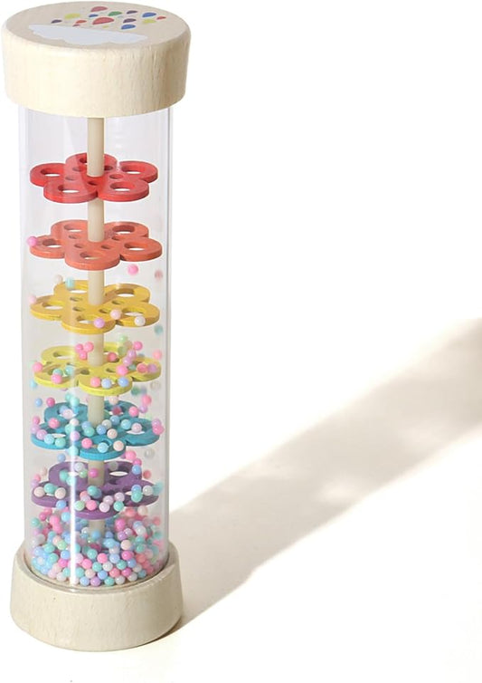 7 Inch Wooden Rain Stick Montessori Toys for Babies 6-12 Months, Baby Sensory Rattle Shaker Developmental Toy, Raindrops Musical Instrument for 0-6 6-18 Month Infants Toddlers