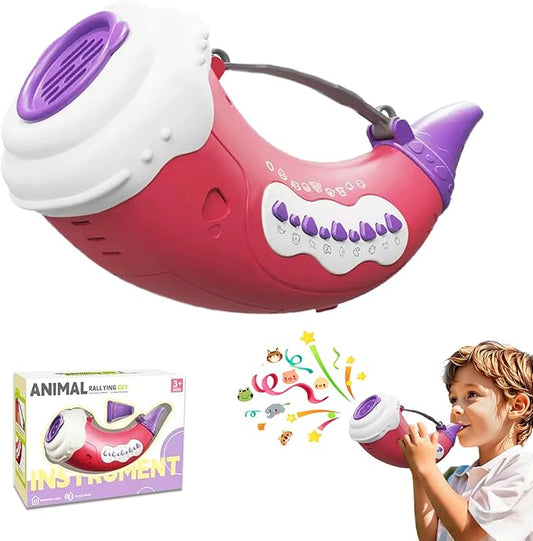 Toys for 3 Years Old Boy Girl Birthday Gift, Music Animal Caller Toy with 30 Realistic Animal Sounds, Early Learning Toy for Kids Todlers with 8" Horn and 3-Level Lights (Crimson - Horn)