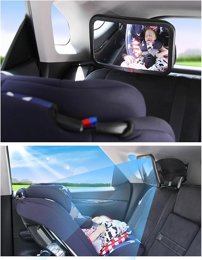 Car Seat Mirror for Rear-Facing Infant – Shatterproof, Adjustable, Wide Angle View, 360° Rotation – Secure and Safe Baby Car Mirror for Back Seat – Easy Installation