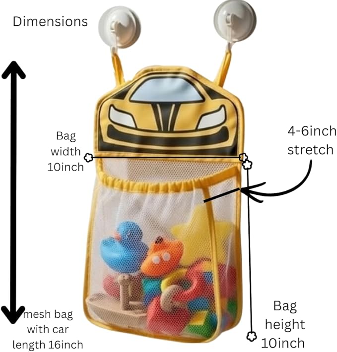 Race Car Bath Toy Organizer, Mesh Storage Bag for Kids