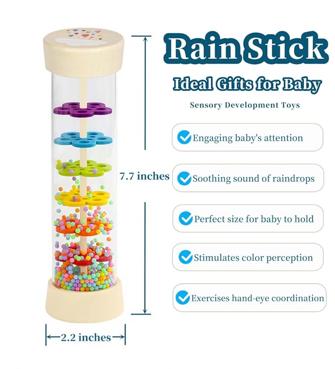 Rainmaker Rain Sticks, Montessori Baby Toys for Babies 6-12 Months, 7.7" Wooden Rattle Shaker Sensory Developmental Toy, Rain Maker Toy for 6 7 8 9 12 Month Old Boys Girls Toddlers