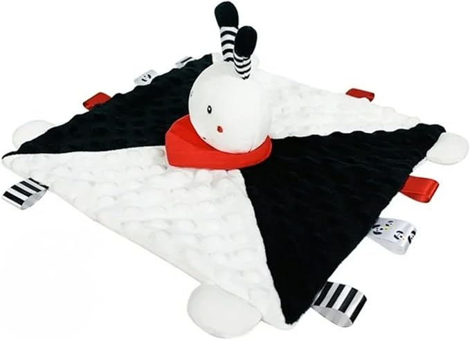 High Contrast Baby Security Blanket-Soft Sensory Lovey for Babies-Red, Black and White Blankie Comfort Toy (Snuggle Bee Lovey)
