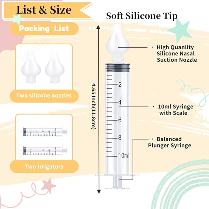 Nasal Irrigator for Baby,Syringe Nasal Irrigator,10ml Nasal Irrigator Portable Infant Nose Cleaner Nose Aspirator for Baby Fast All Natural Relief-Nasal Irrigation/Nasal Spray/Nasal Hygiene (2 PCS)