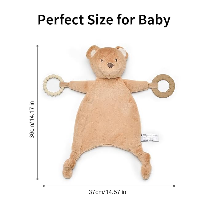 Loveys for Babies, Lovey Including Teether, Soft Stuffed Animals Security Blanket, Baby Snuggle Toy, for Newborn Boys and Girls(Bear)