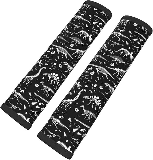 Black White Dinosaur Skeleton Seat Belt Cover Fits Cars Trucks SUV Sedans Air Permeability Car Seatbelt Strap Cover, Auto Interior Accessories Protector
