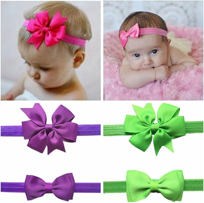 2pc/Set Baby Girls Grosgrain Ribbon Hairband Set Ribbon Bows Hair Tie Headband JB10