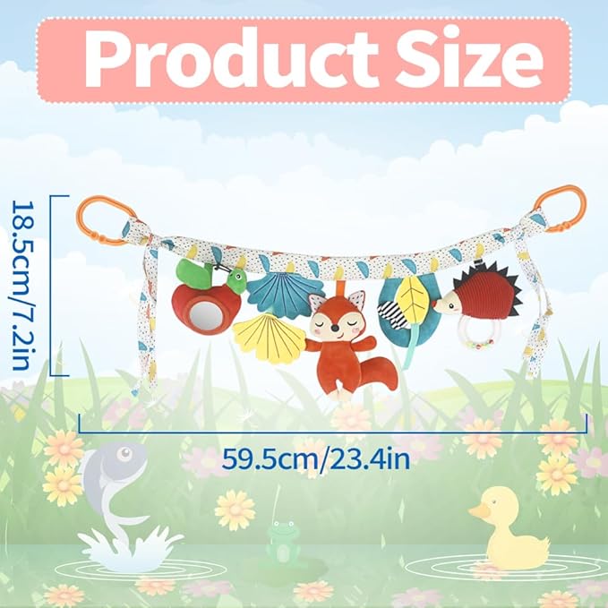 Caterbee Baby Stroller pram Hanging Toys, Colorful Plush Animal Crib Rail Decor (Fox)