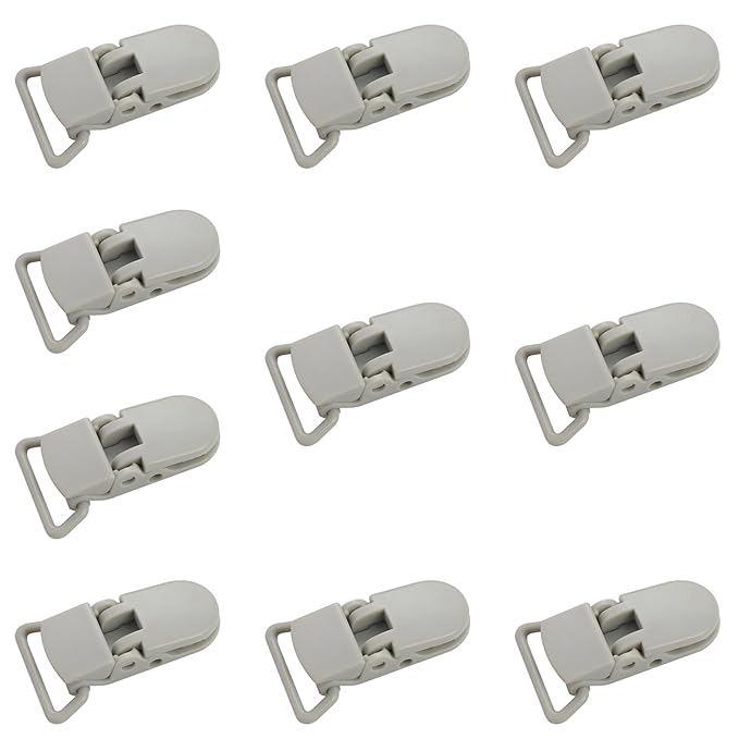 10-Pack Pacifier Clip Replacement Ends - BPA-Free Plastic Fasteners for DIY Baby Crafts, Sewing Bibs & Blankets Straps (3/4 Inch, Gray)
