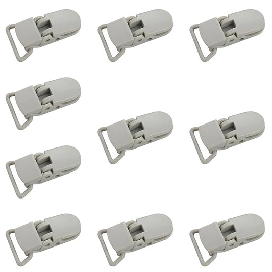 10-Pack Pacifier Clip Replacement Ends - BPA-Free Plastic Fasteners for DIY Baby Crafts, Sewing Bibs & Blankets Straps (3/4 Inch, Gray)