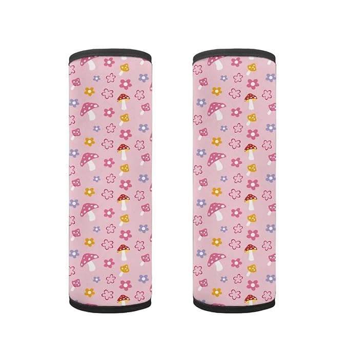 AFPANQZ Auto Seat Belt Covers for Kids Girls 2 Pack Safety Seatbelt Pad Cushion Mushroom and Floral Seatbelt Covers Portect Neck Shoulder Support Seatbelt Pillow Backpack Shoulder Straps Pads