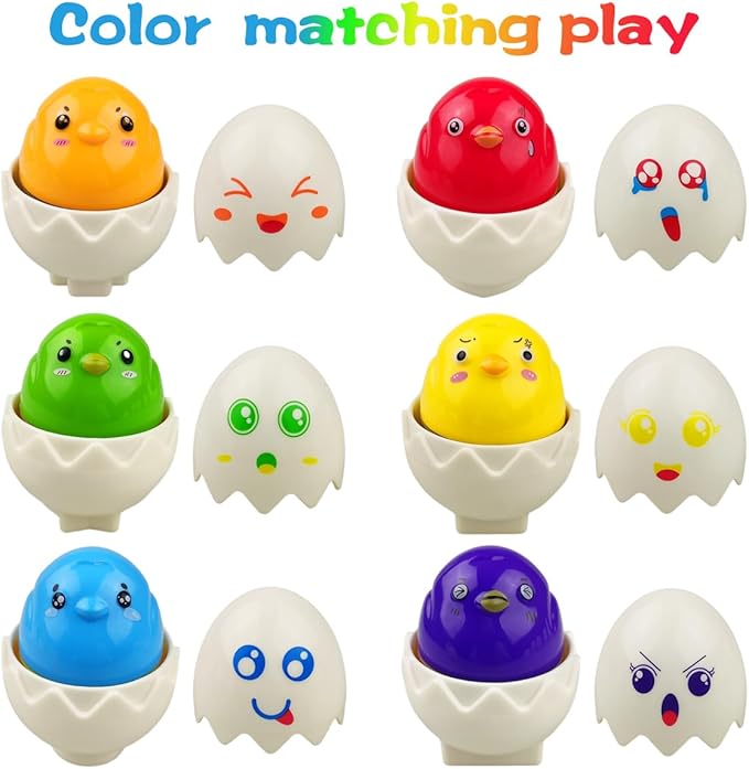 Pinkiwine Easter Hide & Squeak Eggs Montessori Sorting & Matching Learning Toys for Toddlers Kids Boys Girls Easter Basket Stuffers Gifts Party Favors