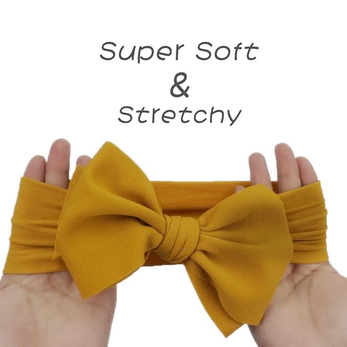 KIDOCHEESE Hairband, Soft Nylon & Cotton, Handmade Hairbands with Bows, 5 Pack, for Baby Girls & Toddlers
