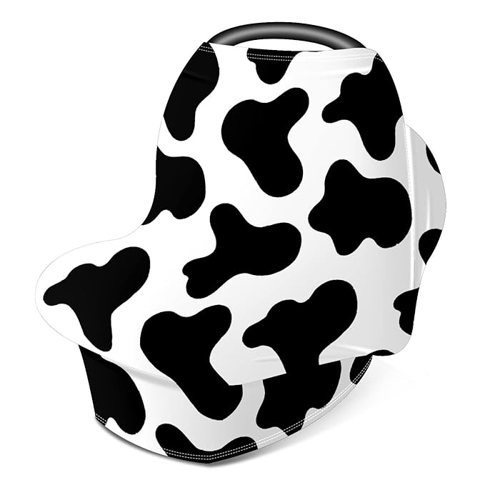 Baby Car Seat Stroller Covers Black Cow Spot Print Nursing Cover Breastfeeding Scarf Soft Breathable Stretchy Coverage Carseat Canopy Cover for Boys and Girls Soft Breathable Multi Use