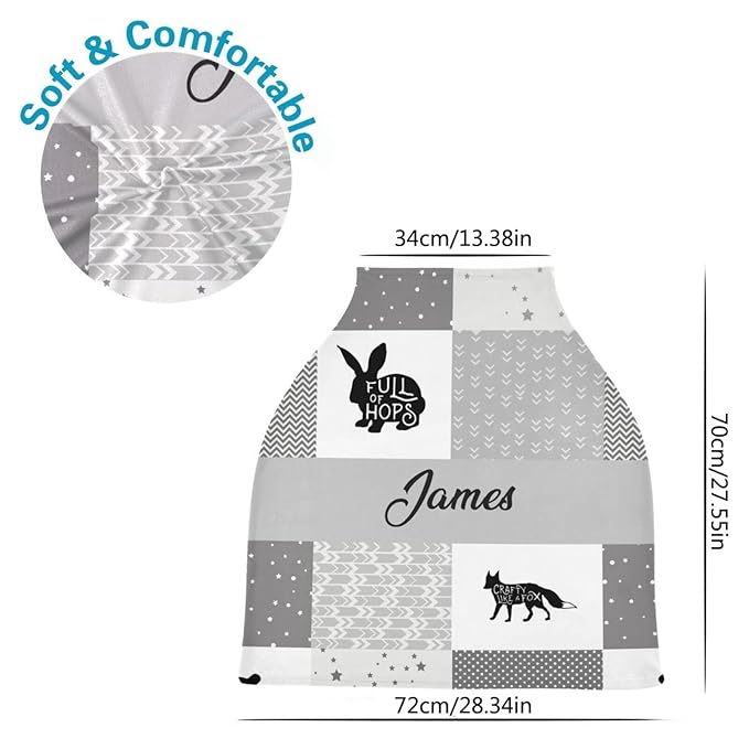 Personalized Baby Name Car Seat Covers for Girls Boys Babies Infant - Customized Cartoon Animal Nursing Cover Breastfeeding Scarf, Multiuse Carseat Cover, Infant Car Canopy