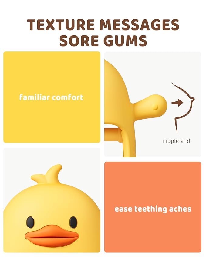 ChooKaChoo 2 Pack Baby Teething Toy for Over 3 Months, Food Grade Silicone Teething Mitten, Anti Dropping Wrist Hand Teethers Baby Chew Toys for Sucking Needs, BPA Free (Duckie)