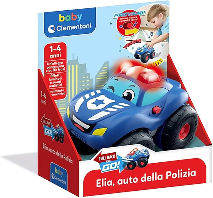Baby Clementoni - Elia Police Car, Child Car 1-4 Years, Early Childhood Game, Car with Sounds and Sirens, Stimulates Manuality, Sight and Hearing, Made in Italy, Italian Language, 17501
