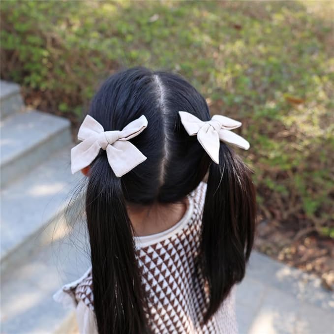 3 Styles Hair Bow Clips for Little Girls Toddler Baby Mom Women Hair Barrettes Accessories 4 Pcs Cotton Linen Bows Beige