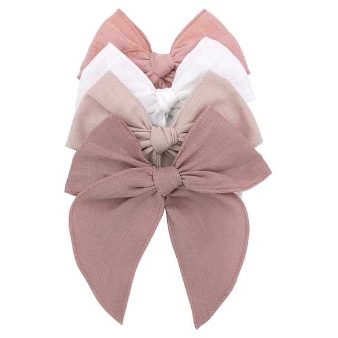 Pack of 4 Gorgeous Fable Bow Hair Clips for Girls Women Linen Hair Bow Alligator Clips Toddler Baby Mom Young Girl Hair Accessories (Antique Natural)