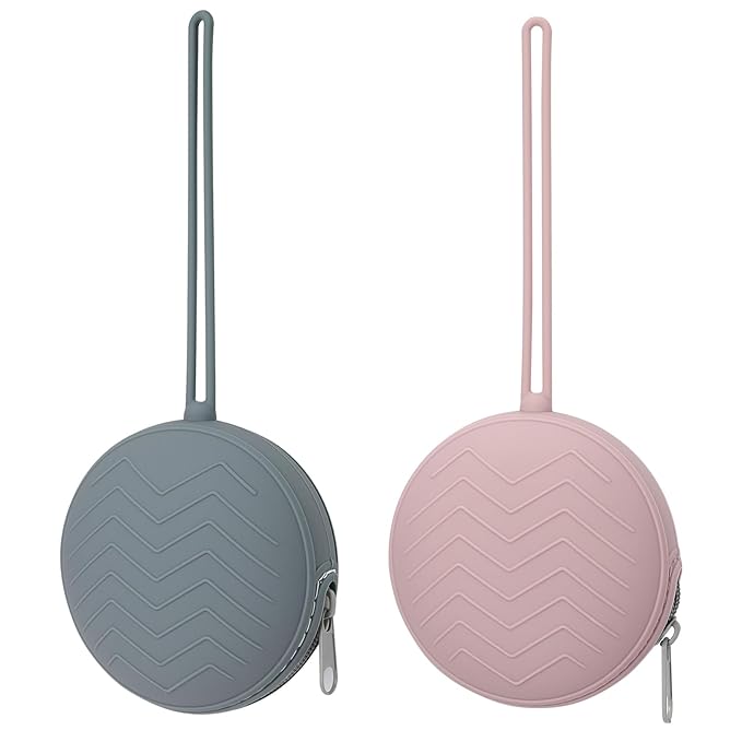 2-Pack Silicone Pacifier Holder Case - BPA-Free Pacifier Holder Pouch for Baby Boys & Girls- Portable & Dishwasher Safe Soother Container for On-the-Go Use (Dusty Lilac/Tradewinds)