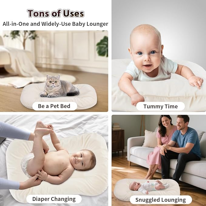 Baby Lounger for Newborn, Portable Baby Nest for Infant 0-12 Months, Infant Floor Seats & Loungers for Home and Travel (White)