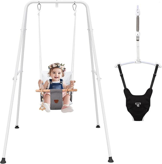 2 in 1 Baby Jumper with Toddler Swing, Baby Jumpers and Bouncers,Indoor Outdoor Toddler Swing Set, Cotton