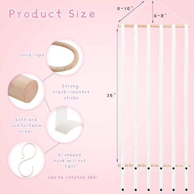 OAOLEER Hair Bow Holder Organizer for Girls Hair Bows,Hair Accessories Headband Organizer Bow Storage Hanger with hook for Baby Girls Wall Hanging Decor for Toddler Girls (White A)