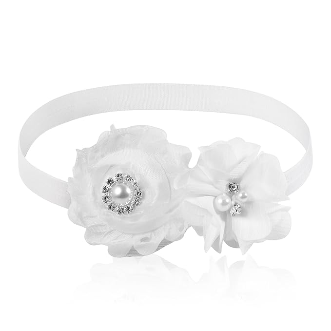 2 Pcs Baby Girls Baptism Christening Headbands Newborn Infant Toddlers Flower Crown Lace Bow Hairband (Cross Rhinestone)