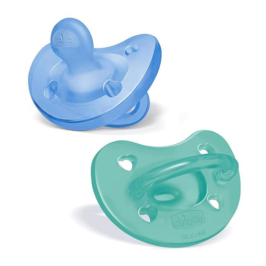 Chicco PhysioForma Orthodontic Pacifier for Babies 6-16 Months, 100% Soft Silicone, BPA Free & Breathing Support, 2-Pack with Sterilizing Case, Blue/Green