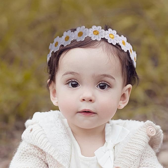 4PCS Baby Girls Daisy Flower Bows Headbands Spring Outdoor Hair Band Handmade Hair Accessories For Kids Toddlers Infants Newborn