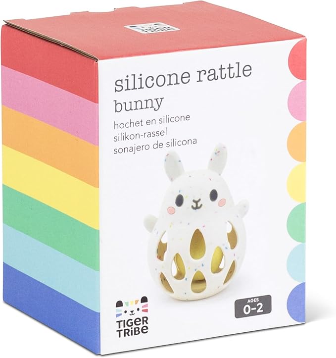 Tiger Tribe Bunny Silicone Baby Rattle - Soft BPA-Free Food-Grade Silicone with Gentle Sound, Easy Grip Sensory Toy for Infants Newborns 0-2 Years