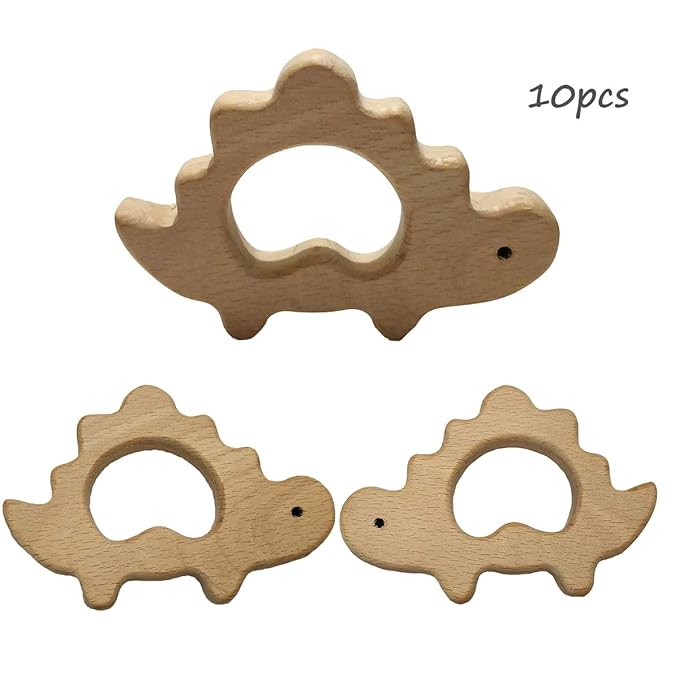 10pcs Lovely Cartoon Wood Dinosaur Pure Natural Animal Shape Beech Wooden Handmade Pattern DIY Jewelry Making Necklace Pendant (Dinosaur 10pcs)