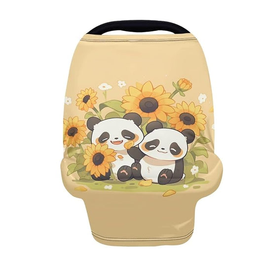 HUIACONG Sunflower Pandas Cute Nursing Cover for Baby Car Seat Covers Lightweight Breastfeeding Scarf Stretchy Coverage Beige Infant Stroller Cover