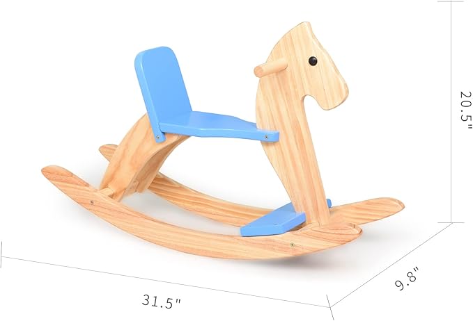 Wooden Rocking Horse Baby Ride On Toy for Toddler Rocking Horse Classic Design with Pedal and Safe backrest for Toddlers (Blue)