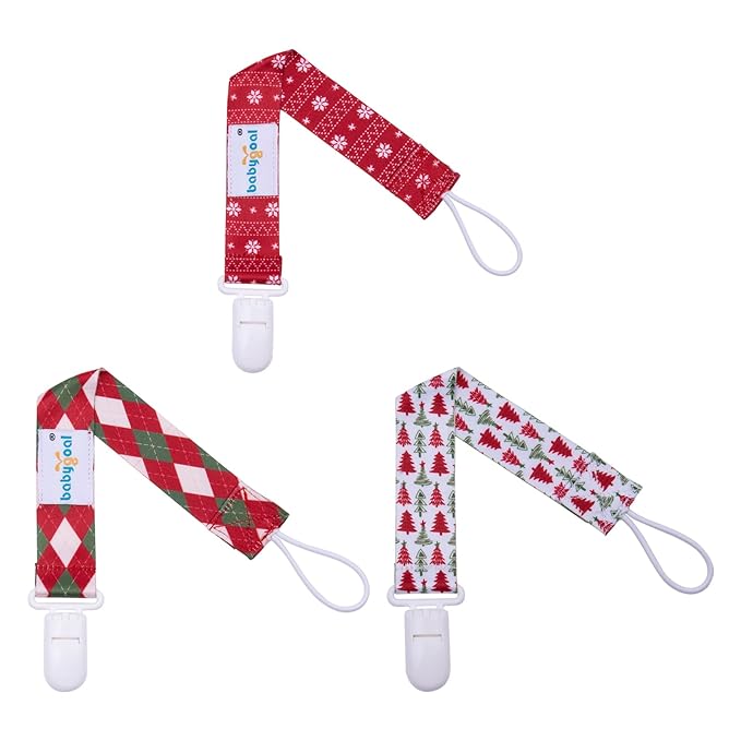 babygoal Christmas Pacifier Clips, 6 Pack Binky Paci Holder and Leash Fits for Most Pacifier, Binkies and Xmas Gift