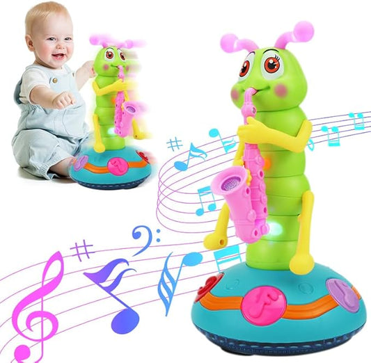 Children's Electric Caterpillar Saxophone Musical Toys, Dancing Saxophone Caterpillar,Baby Sensory Toys with LED Lights for Toddler Boys Girls (Pink-1 Pcs)