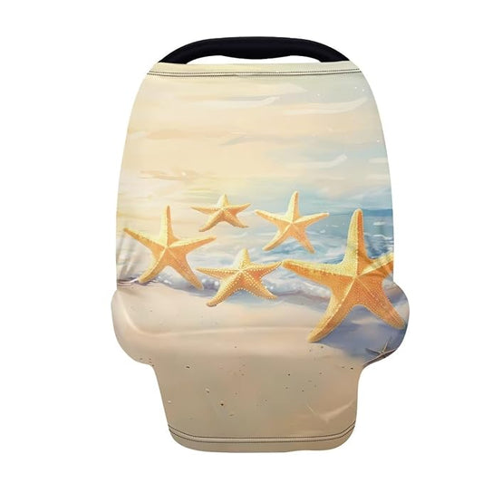 Beach Starfish Baby Car Seat Covers Multi-Purpose Sun-Proof Car Seat Cover Breastfeeding Shawl Durable Multi-Use Car Seat Canopy Cover Dust Cover