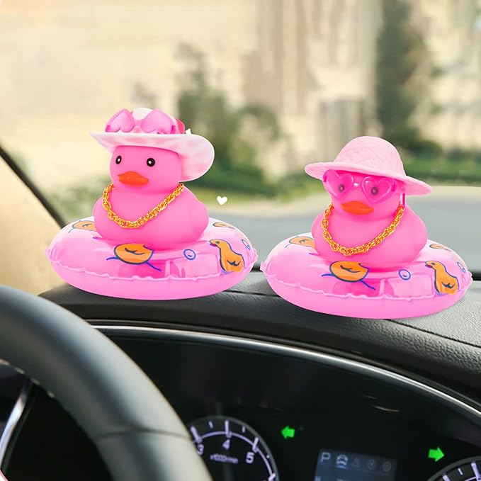 wonuu Car Accessories Rubber Ducks Dashboard Decorations Rubber Duck Pink Accessories Dashboard Duck Car Decorations Car Ducks for Dashboard Car Duck Car Dashboard Decorations, HG&pink-straw