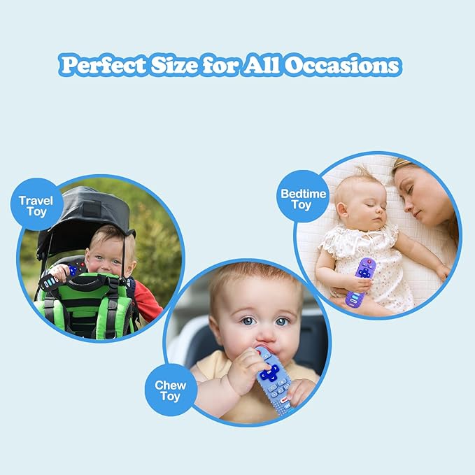 ROBBEAR Baby Teething Toys, Soft Silicone Remote Control Teether for Babies 3 6 12 18 Months, TV Remote Control Shape Infant Chew Sensory Toys for Boys and Girls, Baby Teething Relief, BPA Free
