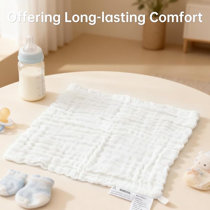 Organic Muslin Baby Washcloths 6 Pack Baby Bath Face Towel 12x12 Inch Extra Absorbent and Soft Burp Cloth and Wash Cloths for Newborn-Infants On Sensitive Skin (White Green Brown)