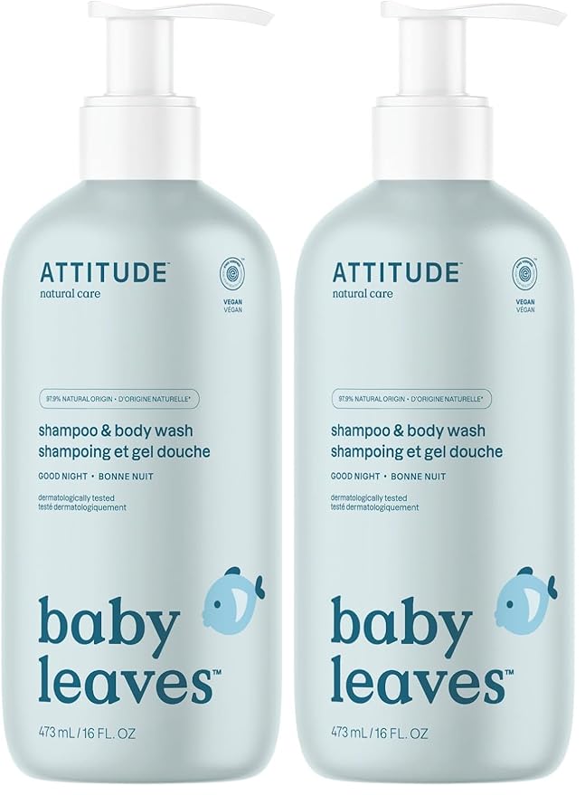 ATTITUDE 2-in-1 Shampoo and Body Wash for Baby, EWG Verified, Dermatologically Tested, Vegan, Good Night, 16 Fl Oz (Pack of 2)